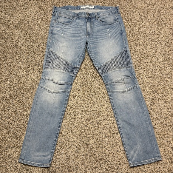Express Other - Express Alec Super Skinny Jeans Mens 34x30 Moto Biker Stretch Light Wash Denim